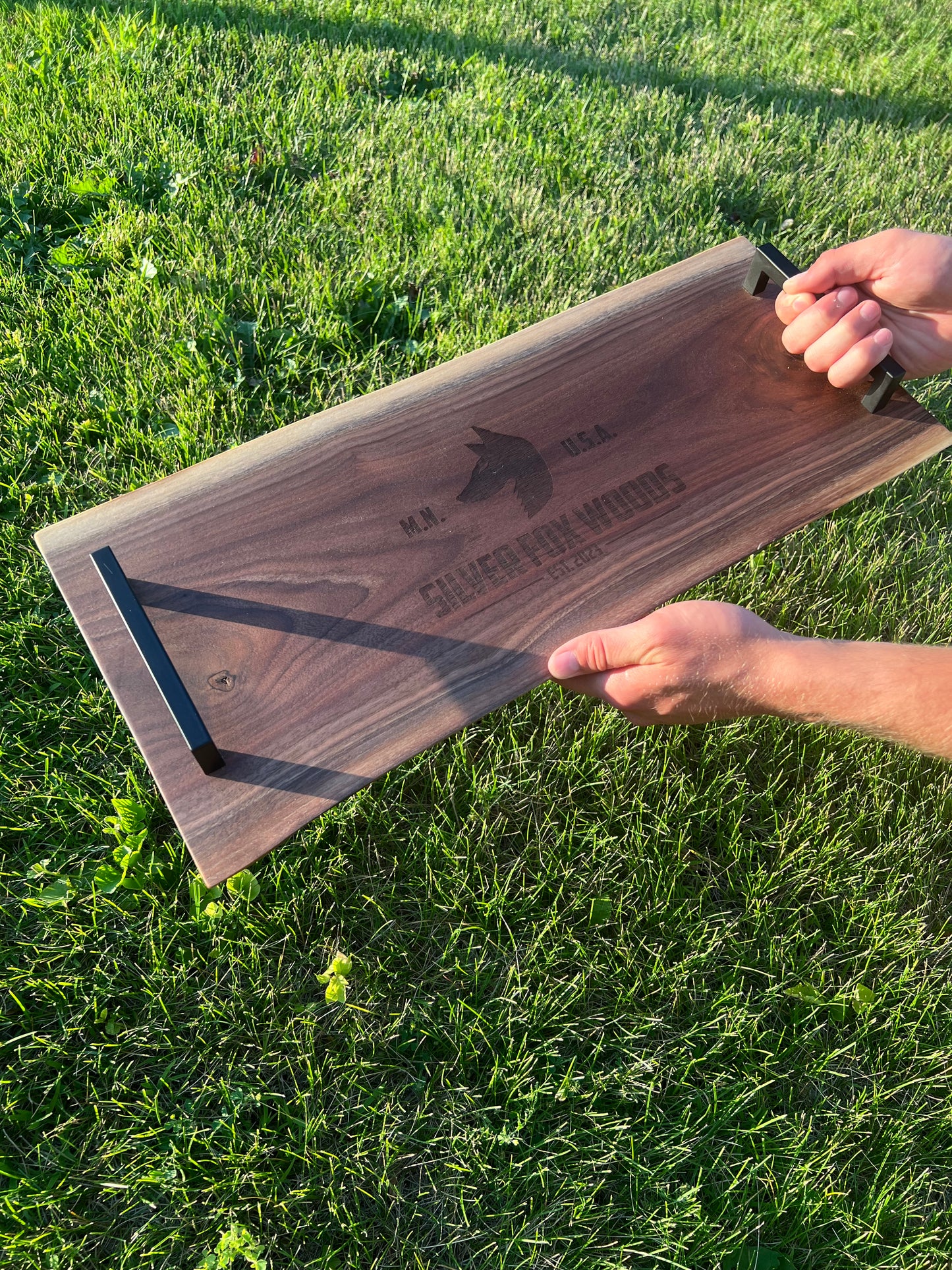 Custom Serving Tray With Handles - Walnut